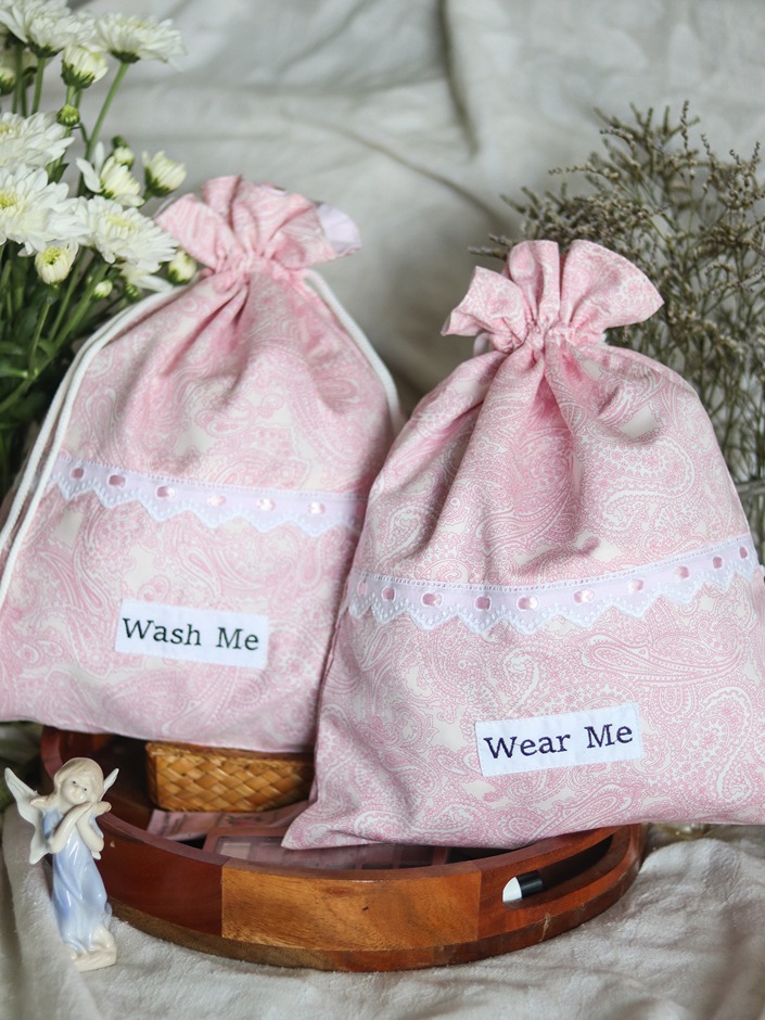 Drawstring Bags - Blissful Blush Paisley (Set of 2 units - Wear Me and Wash Me) 