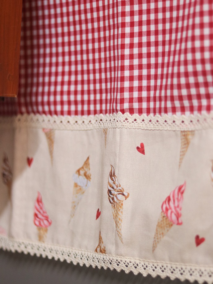 Fridge Top Cover - Red gingham with softie swirls themed detailing (Size: Large / Medium)