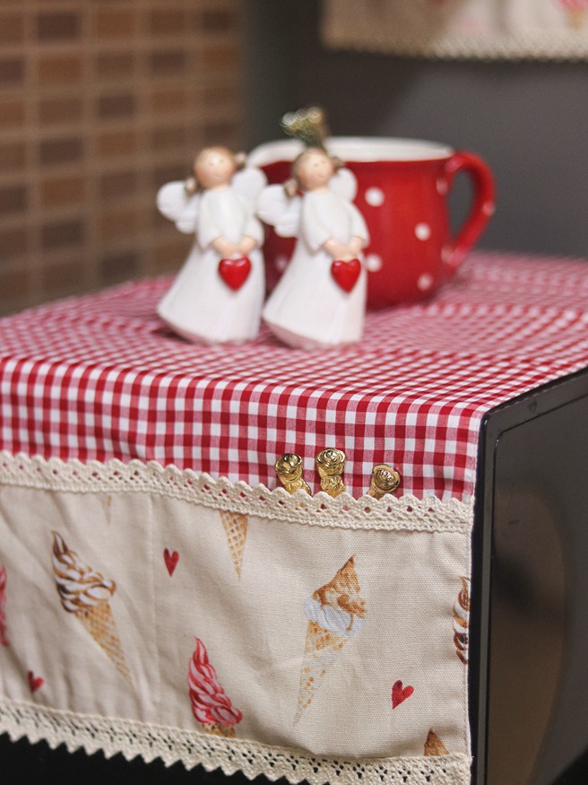 Oven Top Cover - Red gingham with softie swirls themed detailing