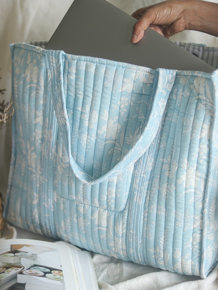 Quilted Tote Bags – Soft Blue Whispers (Large size: 14” x 17”)