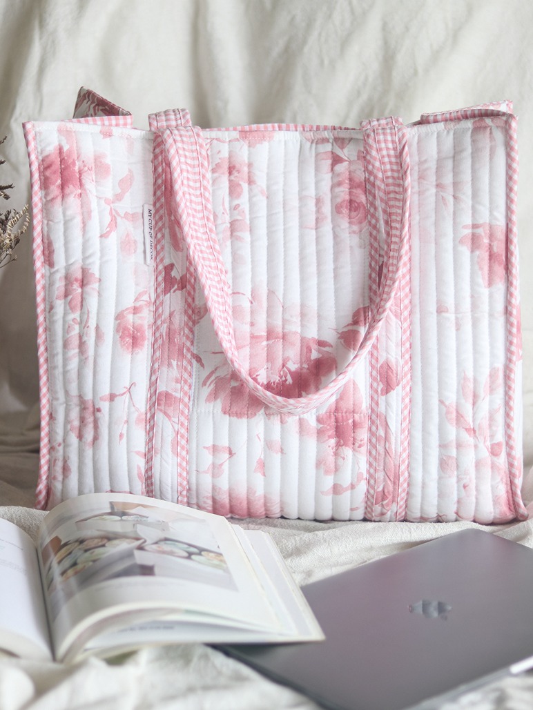 Quilted Tote Bags – Soft Pink Whispers (Large size: 14” x 17”)