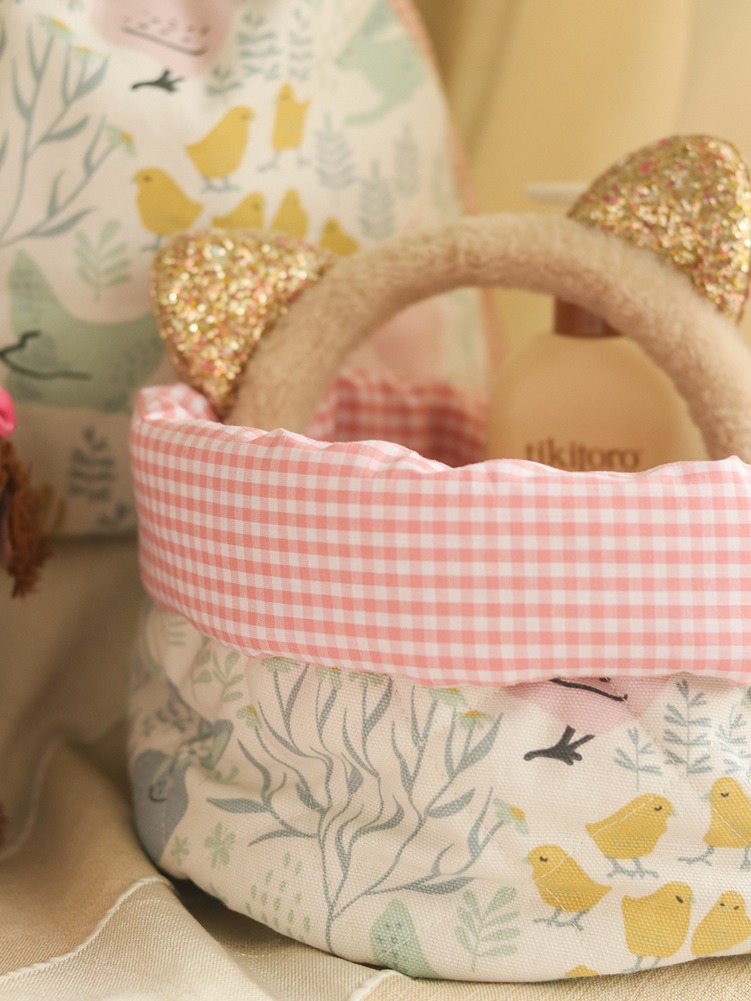 Quilted Fabric Baskets - Cuddle & Cluck Collection - Pink Gingham (Reversible )