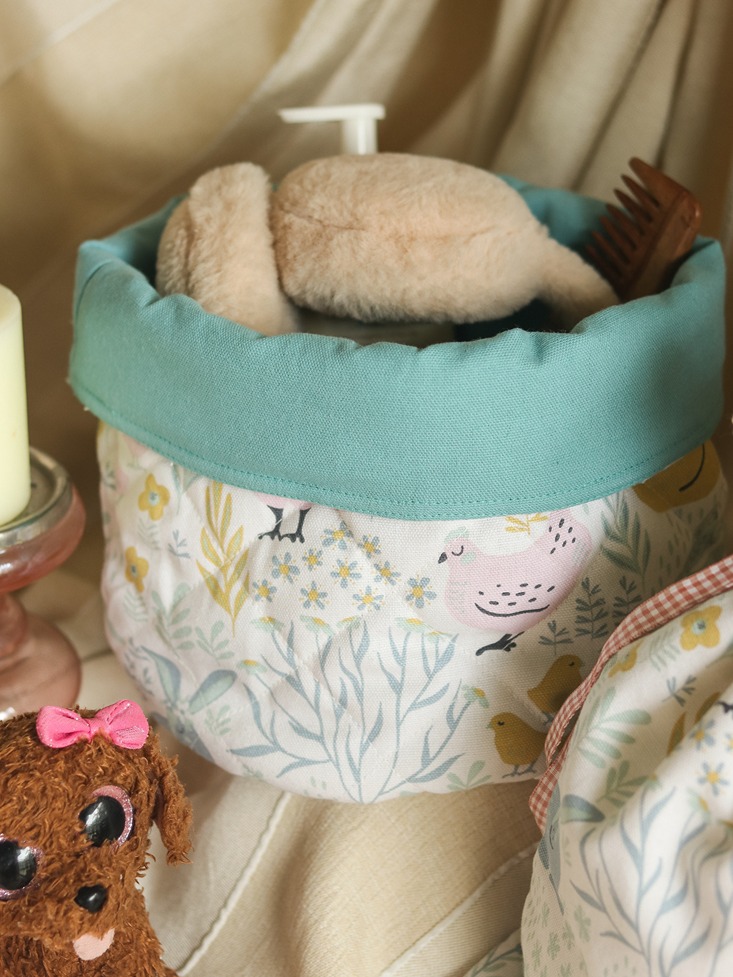 Quilted Fabric Baskets - Cuddle & Cluck Collection - Blue (Reversible )