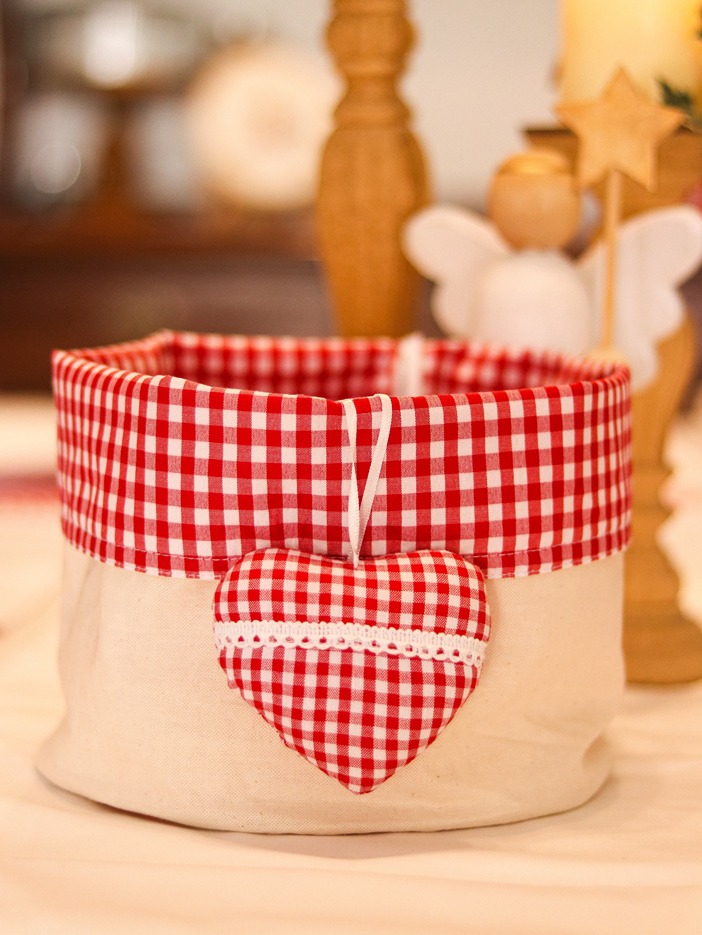 Fabric Baskets - Cream And Red Gingham (Two-in-one) (Reversible )